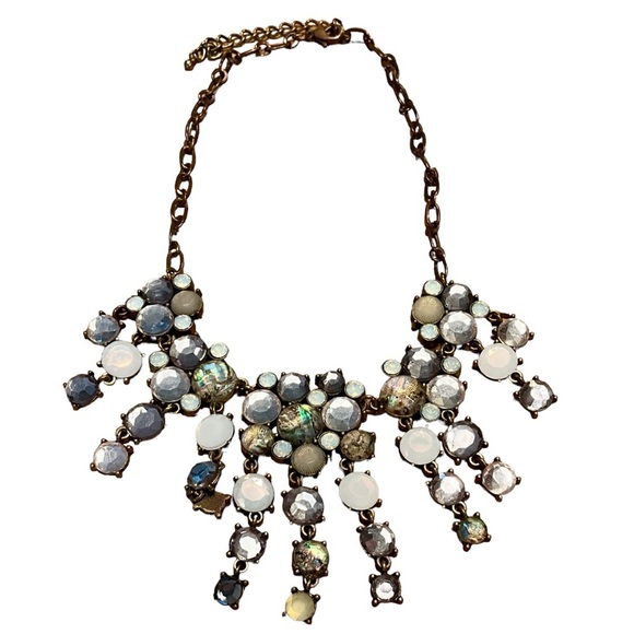 Set Of Boho Faux Moonstone and Abalone Bib Necklace + Stud Earrings - Picture 3 of 13